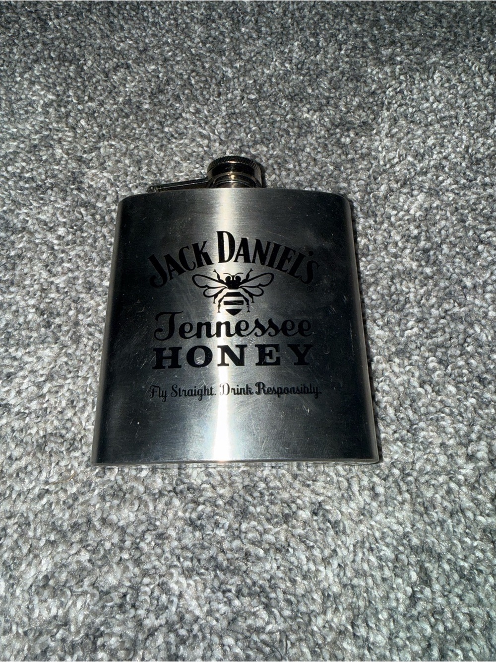 Jack Daniels Tennessee Honey Silver Flask with Black Logo